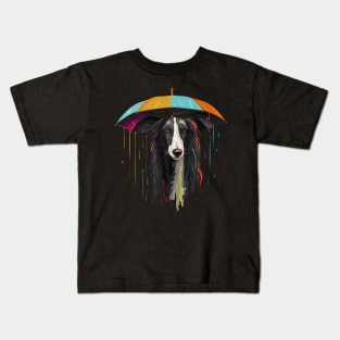 Borzoi Rainy Day With Umbrella Kids T-Shirt